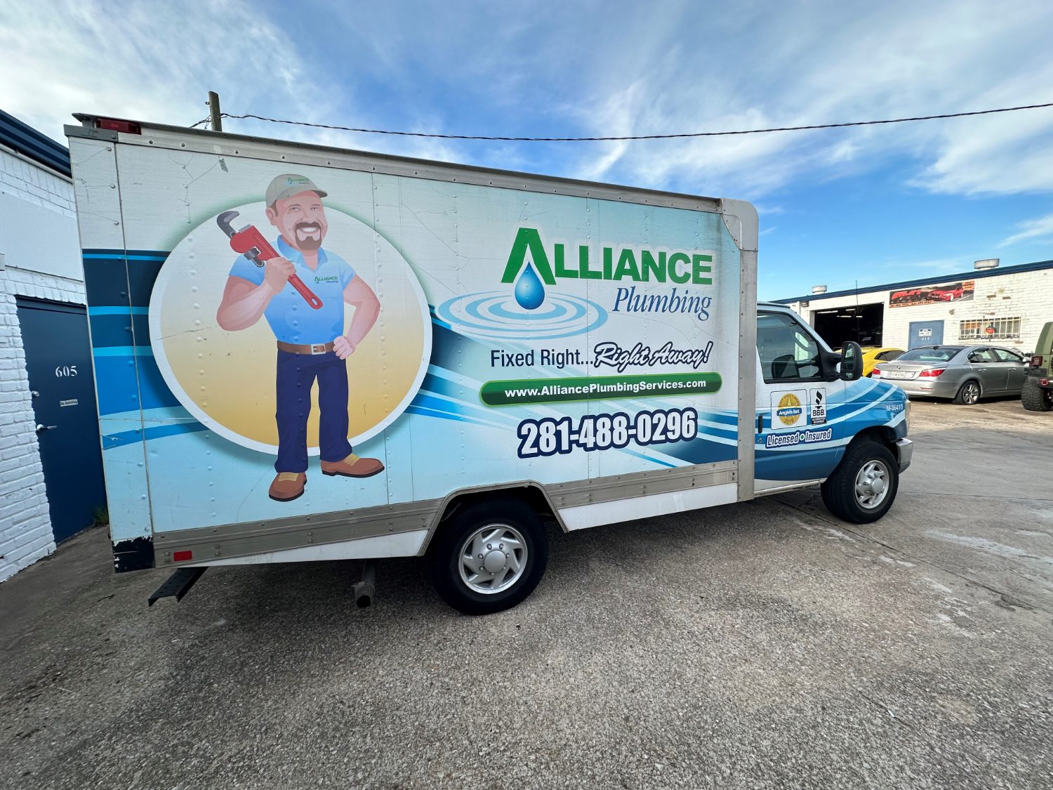 Alliance Plumbing service truck — Fixed Right, Right Away