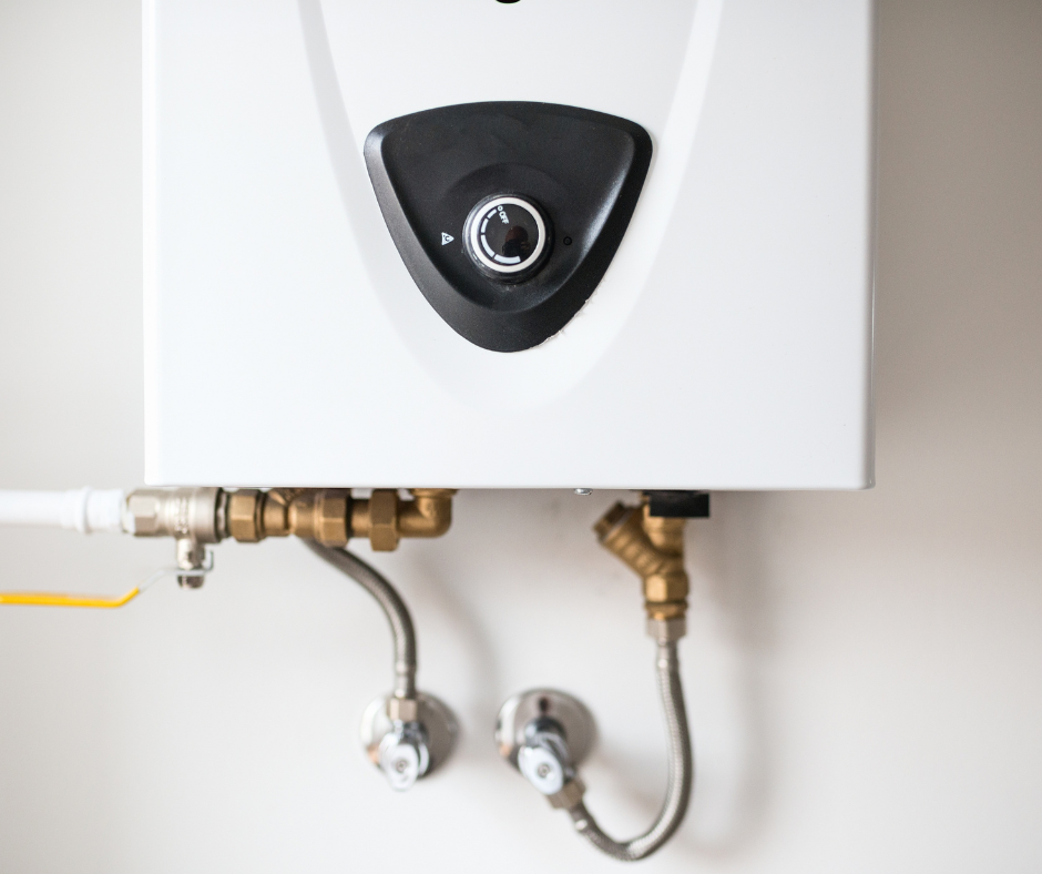 A tankless hot water heater 
