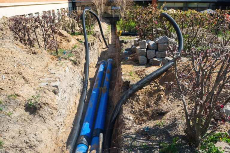 excavation around a sewer line pipe